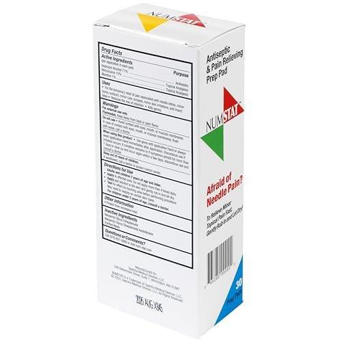 NUMSTAT Antiseptische Betäubungstücher für Nadel-Schmerzlinderung, 2-in-1 Formel mit Benzocain, Isopropylalkohol und Menthol – 30 Prep Pads