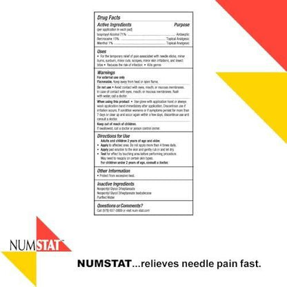 NUMSTAT Antiseptische Betäubungstücher für Nadel-Schmerzlinderung, 2-in-1 Formel mit Benzocain, Isopropylalkohol und Menthol – 30 Prep Pads