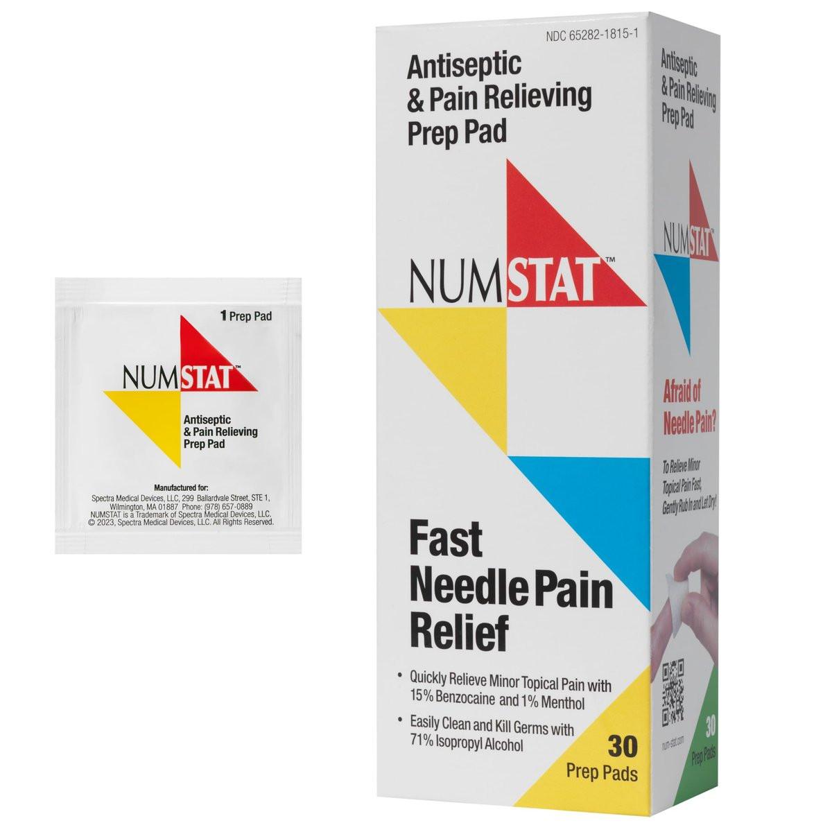 NUMSTAT Antiseptische Betäubungstücher für Nadel-Schmerzlinderung, 2-in-1 Formel mit Benzocain, Isopropylalkohol und Menthol – 30 Prep Pads
