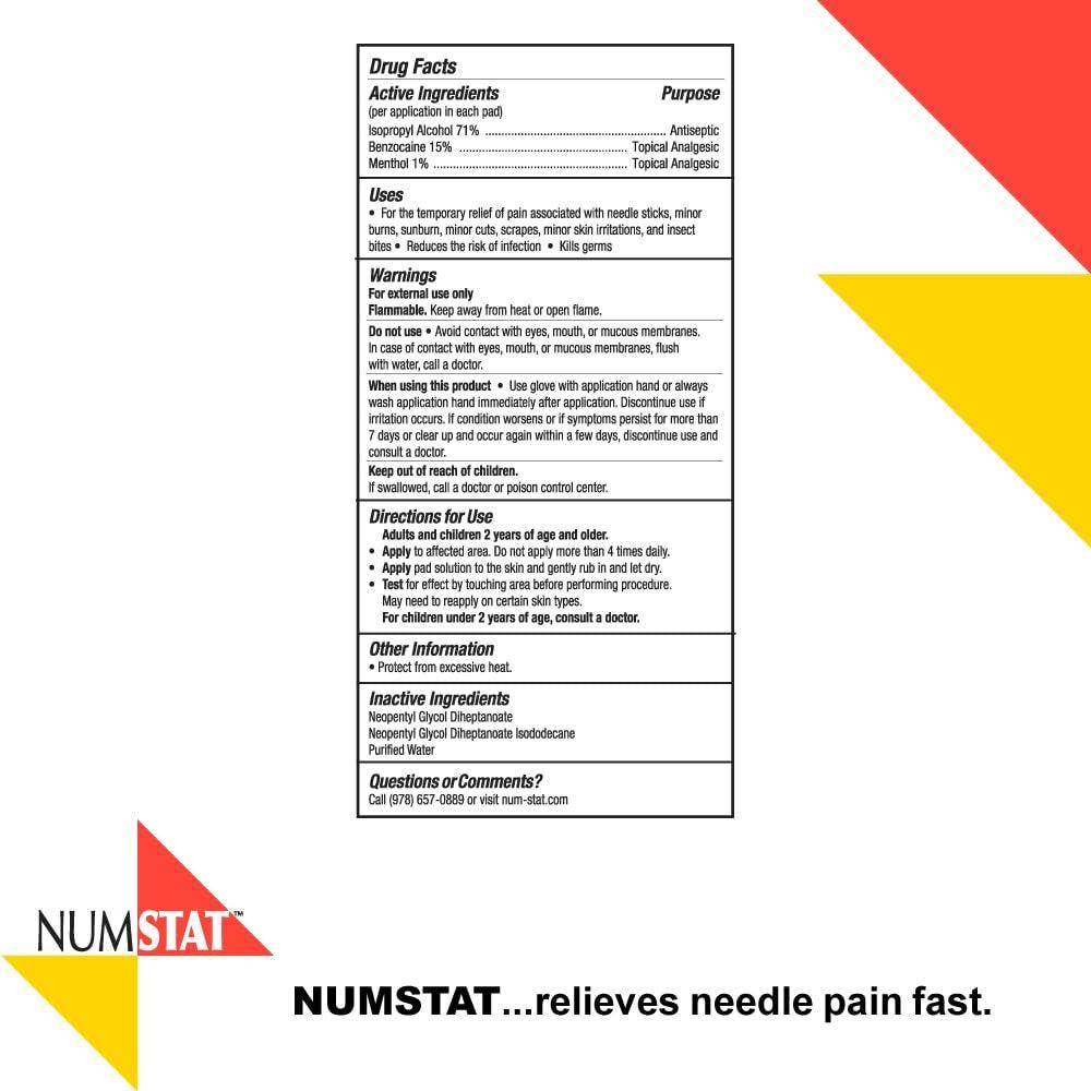 NUMSTAT Antiseptische Betäubungstücher für Nadel-Schmerzlinderung, 2-in-1 Formel mit Benzocain, Isopropylalkohol und Menthol – 30 Prep Pads