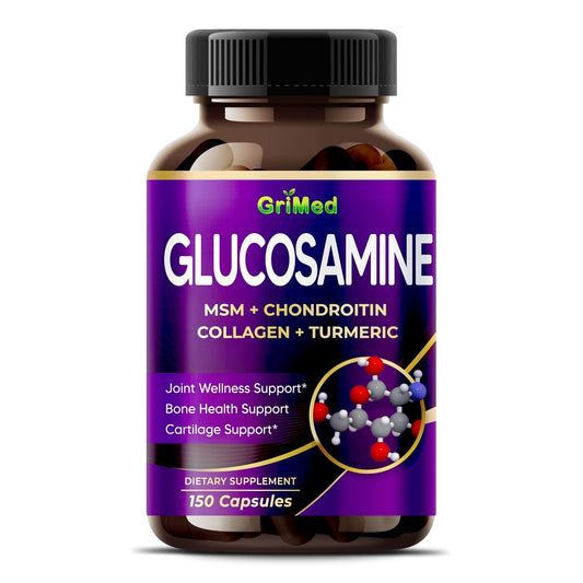 GriMed Glucosamin Kapseln mit MSM, Chondroitin, Kollagen, Kurkuma, Hyaluronsäure & Vitamin D3 – Gelenkunterstützung, 150 Stück