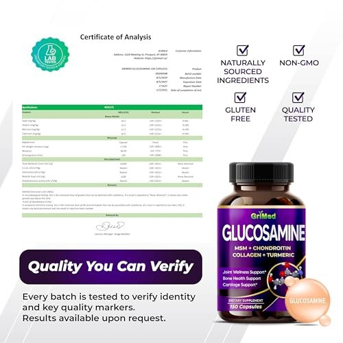 GriMed Glucosamin Kapseln mit MSM, Chondroitin, Kollagen, Kurkuma, Hyaluronsäure & Vitamin D3 – Gelenkunterstützung, 150 Stück