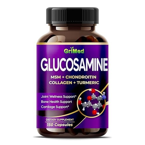 GriMed Glucosamin Kapseln mit MSM, Chondroitin, Kollagen, Kurkuma, Hyaluronsäure & Vitamin D3 – Gelenkunterstützung, 150 Stück