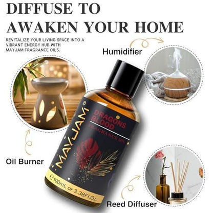 MAYJAM Drachenblut Duftöl 100ml – Ätherisches Öl für Diffuser, Seifen- & Kerzenherstellung, langanhaltender Duft mit Glaspipette