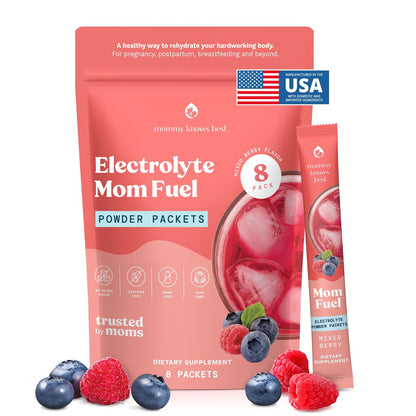 Mommy Knows Best Mom Fuel Elektrolyt-Drink-Mix für Mütter – Hydrationsunterstützung für Schwangerschaft, Stillzeit und mehr (Beeren 8er-Packung)