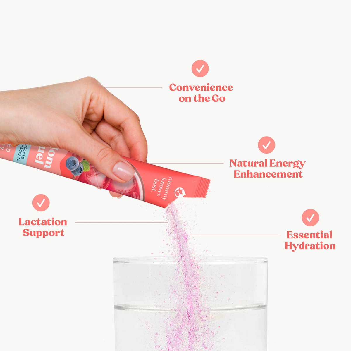 Mommy Knows Best Mom Fuel Elektrolyt-Drink-Mix für Mütter – Hydrationsunterstützung für Schwangerschaft, Stillzeit und mehr (Beeren 8er-Packung)