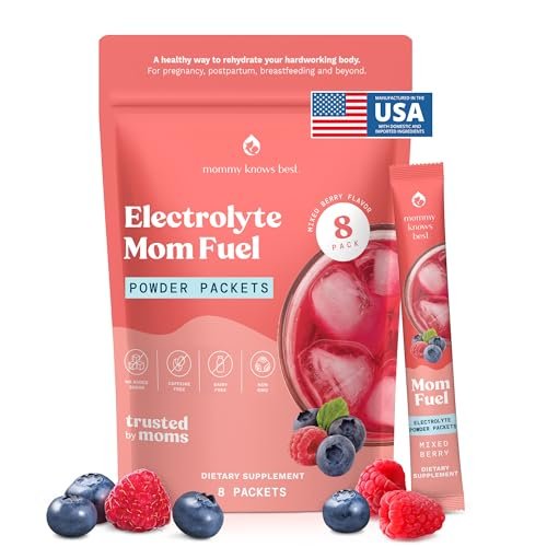 Mommy Knows Best Mom Fuel Elektrolyt-Drink-Mix für Mütter – Hydrationsunterstützung für Schwangerschaft, Stillzeit und mehr (Beeren 8er-Packung)