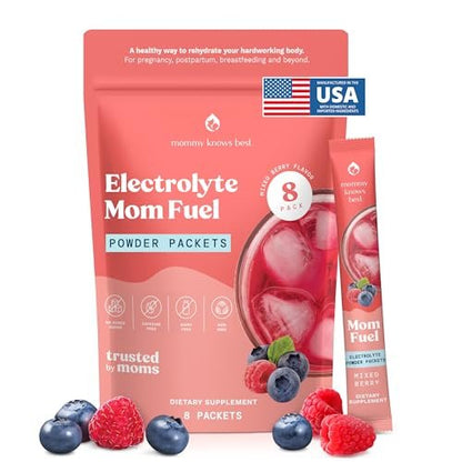 Mommy Knows Best Mom Fuel Elektrolyt-Drink-Mix für Mütter – Hydrationsunterstützung für Schwangerschaft, Stillzeit und mehr (Beeren 8er-Packung)