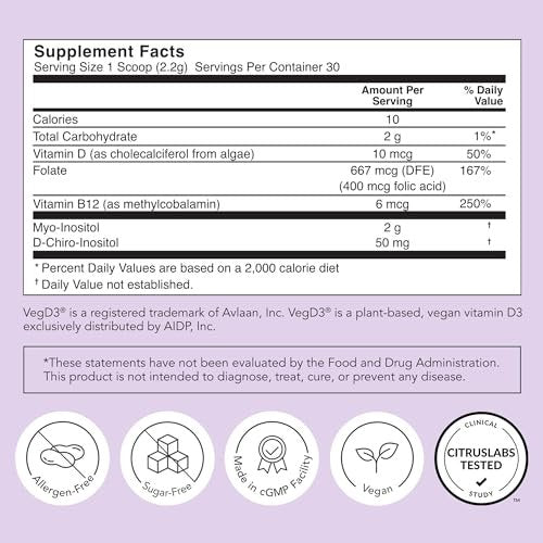 Rael Hormonbalance für Frauen – Inositol-Pulver mit Vitamin B8, 40:1 Verhältnis, Folsäure für die Eierstockfunktion (30 Portionen)