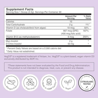 Rael Hormonbalance für Frauen – Inositol-Pulver mit Vitamin B8, 40:1 Verhältnis, Folsäure für die Eierstockfunktion (30 Portionen)