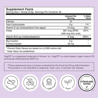 Rael Hormonbalance für Frauen – Inositol-Pulver mit Vitamin B8, 40:1 Verhältnis, Folsäure für die Eierstockfunktion (30 Portionen)