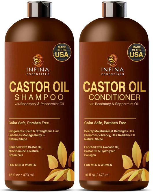 Castor Oil Shampoo und Conditioner Set für Haarwachstum mit Rosmarin & Pfefferminzöl – Reinigt, stärkt und verleiht Glanz – Anti-Haarausfall für Männer & Frauen – 16 fl oz