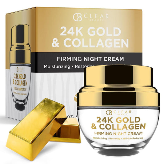 Clear Beauty 24K Gold & Collagen Nachtcreme – Straffende & ultra-feuchtigkeitsspendende Gesichtscreme – Für glatte, jugendlich aussehende Haut – Dermatologisch getestet, Korean Skin Care, Clean Beauty – 50 ml