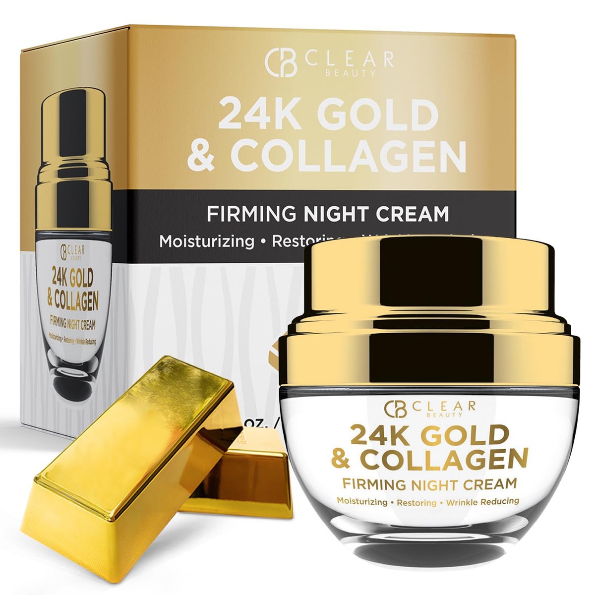 Clear Beauty 24K Gold & Collagen Nachtcreme – Straffende & ultra-feuchtigkeitsspendende Gesichtscreme – Für glatte, jugendlich aussehende Haut – Dermatologisch getestet, Korean Skin Care, Clean Beauty – 50 ml