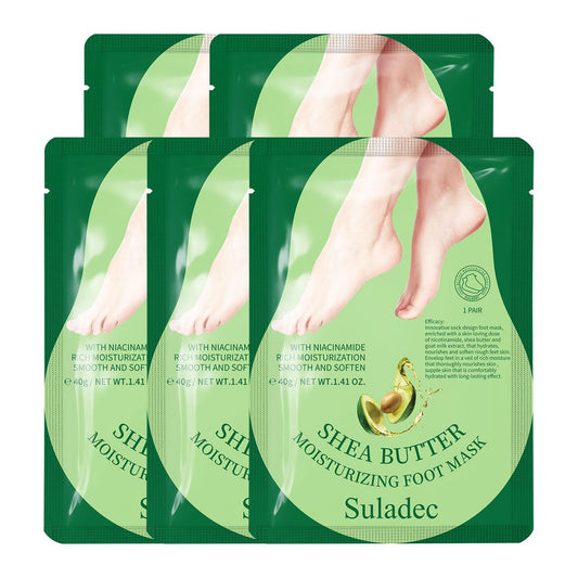 SULADEC Feuchtigkeitsspendende Fußmaske mit Sheabutter und Ziegenmilch – Hydratisierende Fußmasken für trockene, rissige Füße – 5 Paar