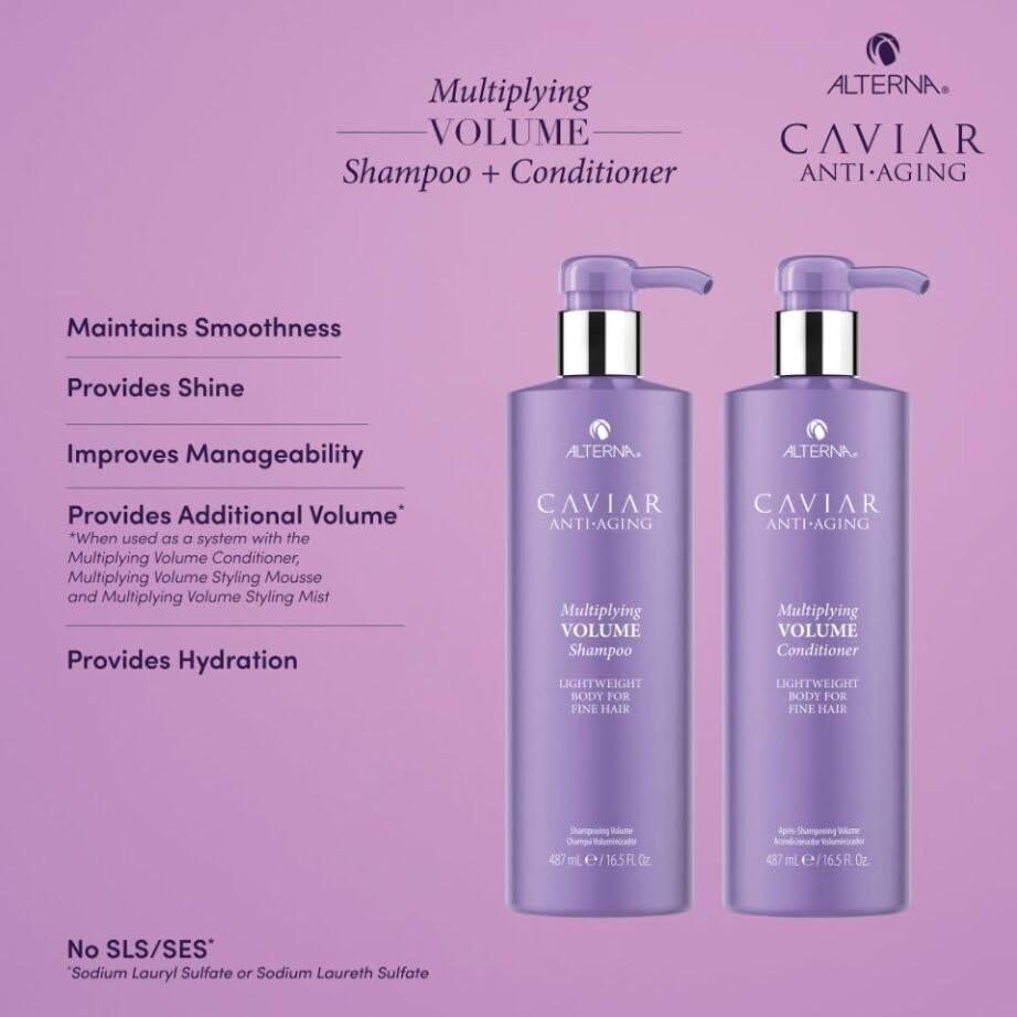Alterna Haircare CAVIAR Anti-Aging Multiplying Volume Shampoo und Conditioner 16,5 oz | Für feines, dünnes Haar | Sofort mehr Volumen und Fülle | Sulfatfrei
