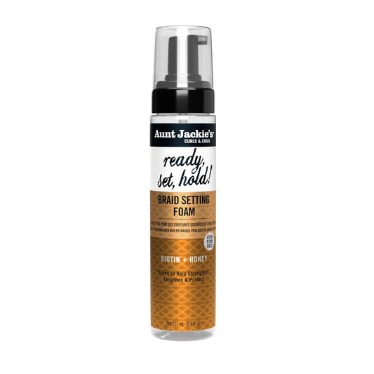 Aunt Jackie's Curls & Coils Braid + Twist Collection Ready, Set, Hold Braid Setting Foam mit extra starkem Halt, 250 ml