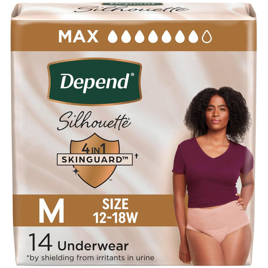 Depend Silhouette Inkontinenzunterwäsche für Frauen, Maximum Saugfähigkeit, Medium, Pink, 14 Stück