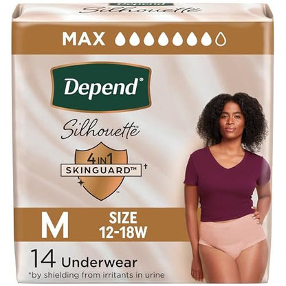 Depend Silhouette Inkontinenzunterwäsche für Frauen, Maximum Saugfähigkeit, Medium, Pink, 14 Stück