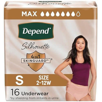 Depend Silhouette Inkontinenzslip für Damen, Höchste Saugfähigkeit, Klein, Rosa, 16 Stück