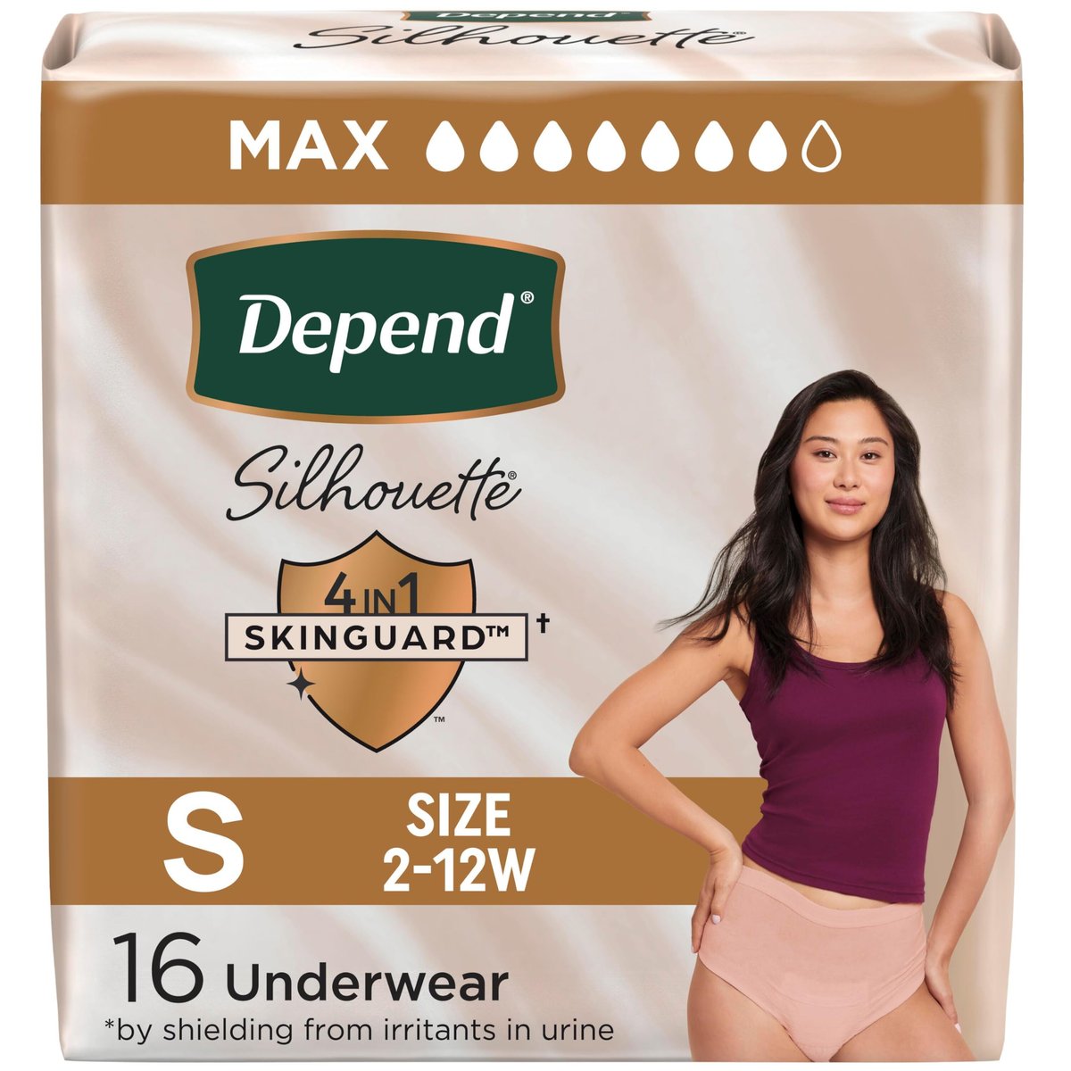 Depend Silhouette Inkontinenzslip für Damen, Höchste Saugfähigkeit, Klein, Rosa, 16 Stück