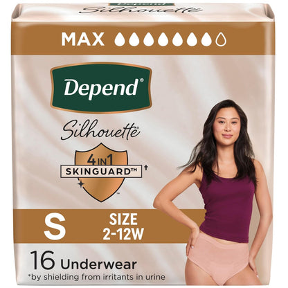 Depend Silhouette Inkontinenzslip für Damen, Höchste Saugfähigkeit, Klein, Rosa, 16 Stück