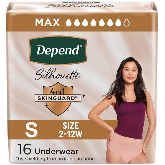 Depend Silhouette Inkontinenzslip für Damen, Höchste Saugfähigkeit, Klein, Rosa, 16 Stück