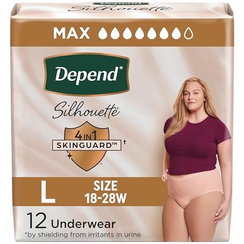 Depend Silhouette Damen Inkontinenzslip, Höchste Saugfähigkeit, Größe L, Pink, 12 Stück
