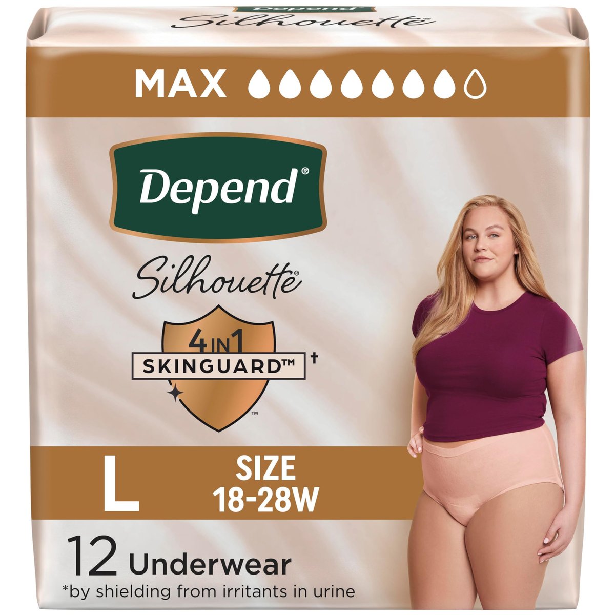 Depend Silhouette Damen Inkontinenzslip, Höchste Saugfähigkeit, Größe L, Pink, 12 Stück