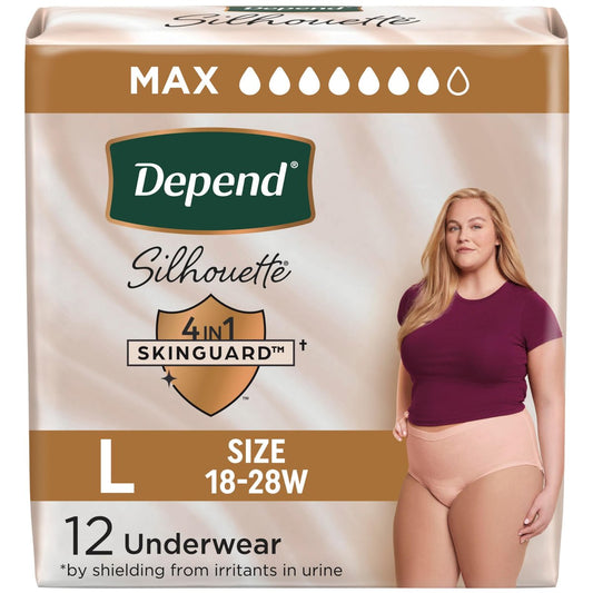 Depend Silhouette Damen Inkontinenzslip, Höchste Saugfähigkeit, Größe L, Pink, 12 Stück