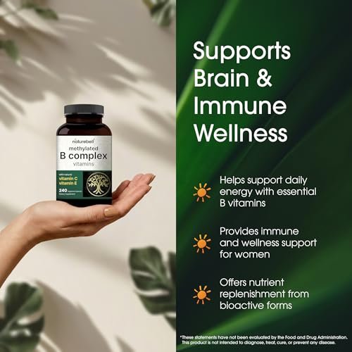 NatureBell Methylierte B-Komplex Vitamine - 240 Kapseln - Hoch bioverfügbare 12-in-1 Formel - Für Immunsystem & Energie* - Nicht-GVO & Glutenfrei
