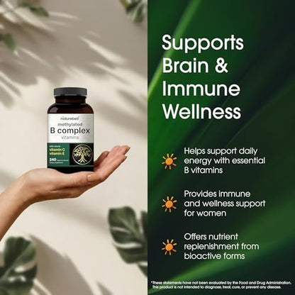 NatureBell Methylierte B-Komplex Vitamine - 240 Kapseln - Hoch bioverfügbare 12-in-1 Formel - Für Immunsystem & Energie* - Nicht-GVO & Glutenfrei