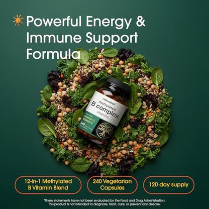 NatureBell Methylierte B-Komplex Vitamine - 240 Kapseln - Hoch bioverfügbare 12-in-1 Formel - Für Immunsystem & Energie* - Nicht-GVO & Glutenfrei