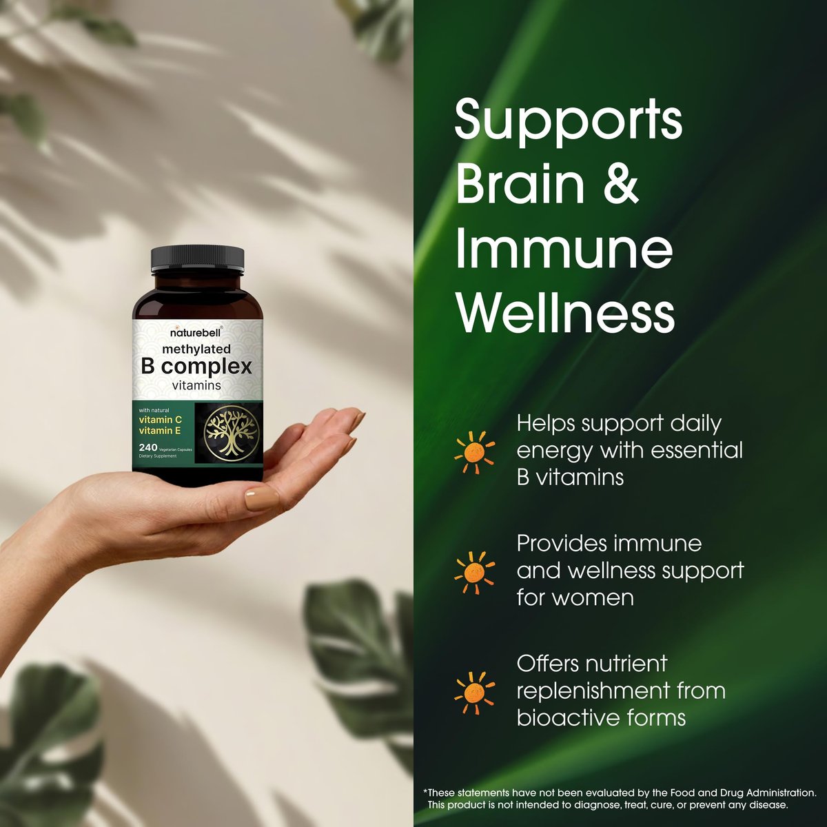 NatureBell Methylierte B-Komplex Vitamine - 240 Kapseln - Hoch bioverfügbare 12-in-1 Formel - Für Immunsystem & Energie* - Nicht-GVO & Glutenfrei