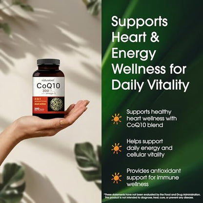 NatureBell CoQ10 300mg – 240 Kapseln – Hochdosierte Unterstützung für ein gesundes Herz – Tägliche Energie & Vitalität mit Antioxidantien – Leicht absorbierbares Ubiquinon & Omega-3*