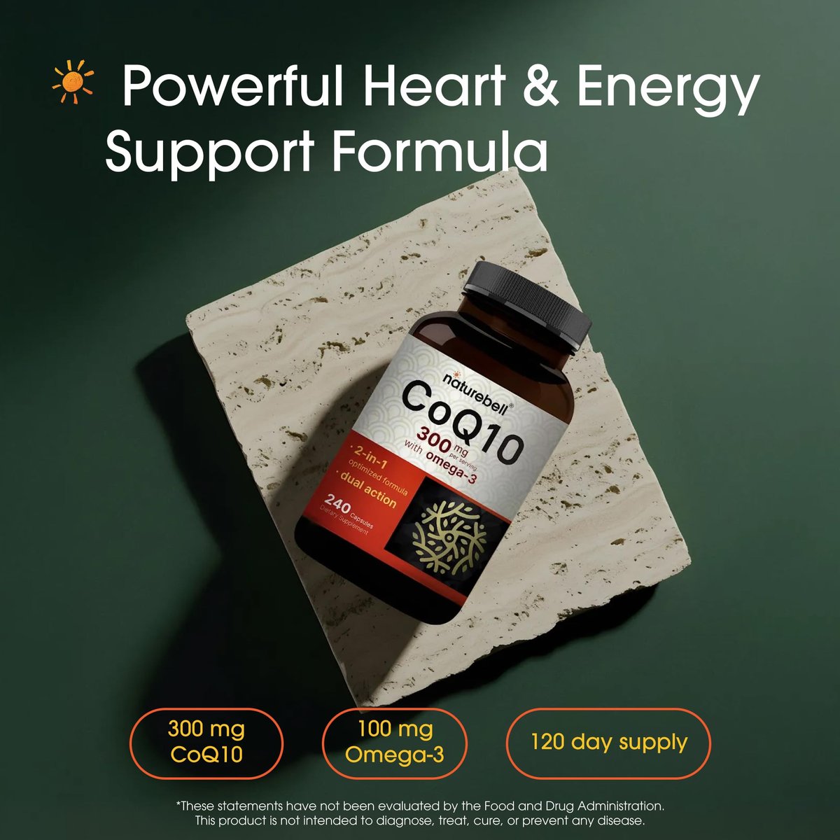 NatureBell CoQ10 300mg – 240 Kapseln – Hochdosierte Unterstützung für ein gesundes Herz – Tägliche Energie & Vitalität mit Antioxidantien – Leicht absorbierbares Ubiquinon & Omega-3*
