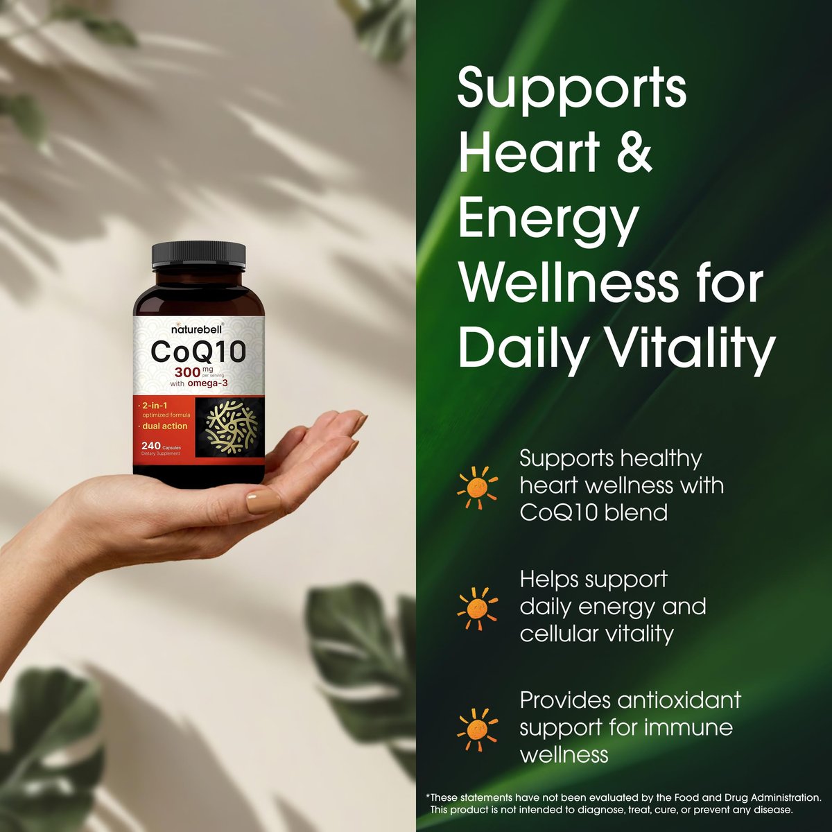 NatureBell CoQ10 300mg – 240 Kapseln – Hochdosierte Unterstützung für ein gesundes Herz – Tägliche Energie & Vitalität mit Antioxidantien – Leicht absorbierbares Ubiquinon & Omega-3*