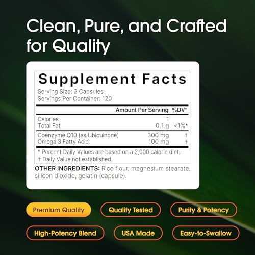 NatureBell CoQ10 300mg – 240 Kapseln – Hochdosierte Unterstützung für ein gesundes Herz – Tägliche Energie & Vitalität mit Antioxidantien – Leicht absorbierbares Ubiquinon & Omega-3*