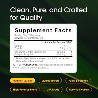 NatureBell CoQ10 300mg – 240 Kapseln – Hochdosierte Unterstützung für ein gesundes Herz – Tägliche Energie & Vitalität mit Antioxidantien – Leicht absorbierbares Ubiquinon & Omega-3*
