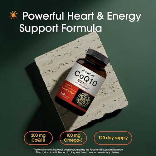 NatureBell CoQ10 300mg – 240 Kapseln – Hochdosierte Unterstützung für ein gesundes Herz – Tägliche Energie & Vitalität mit Antioxidantien – Leicht absorbierbares Ubiquinon & Omega-3*