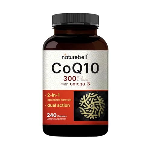 NatureBell CoQ10 300mg – 240 Kapseln – Hochdosierte Unterstützung für ein gesundes Herz – Tägliche Energie & Vitalität mit Antioxidantien – Leicht absorbierbares Ubiquinon & Omega-3*