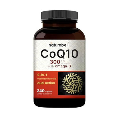 NatureBell CoQ10 300mg – 240 Kapseln – Hochdosierte Unterstützung für ein gesundes Herz – Tägliche Energie & Vitalität mit Antioxidantien – Leicht absorbierbares Ubiquinon & Omega-3*