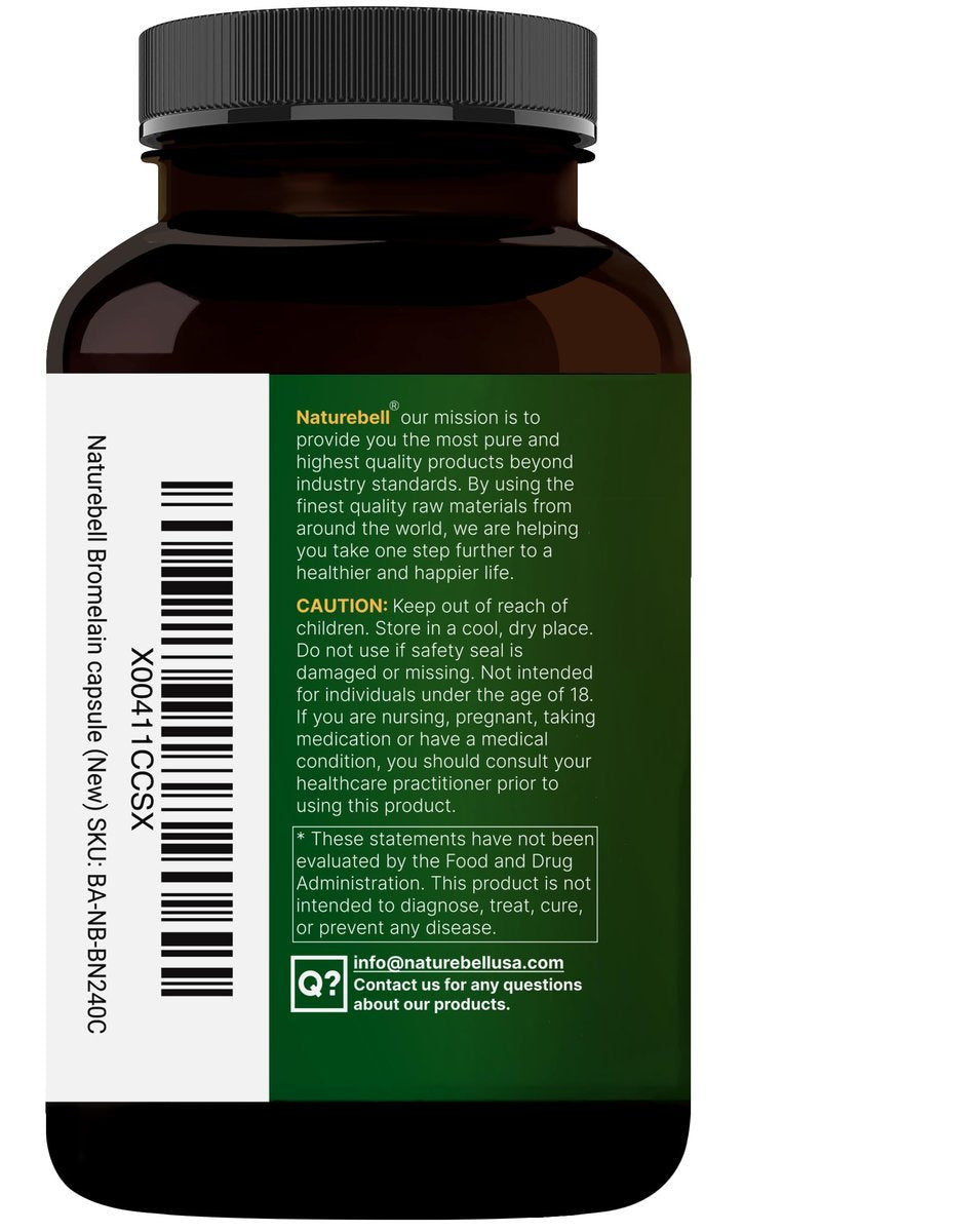 NatureBell Bromelain 1.000 mg pro Portion, 240 vegane Kapseln | 2.400 GDU – Verdauungsenzyme & Gelenkunterstützung – Proteolytische Enzyme aus frischer Ananas – Non-GMO
