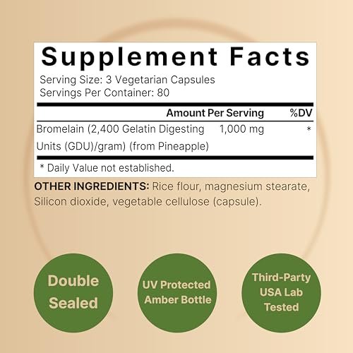 NatureBell Bromelain 1.000 mg pro Portion, 240 vegane Kapseln | 2.400 GDU – Verdauungsenzyme & Gelenkunterstützung – Proteolytische Enzyme aus frischer Ananas – Non-GMO