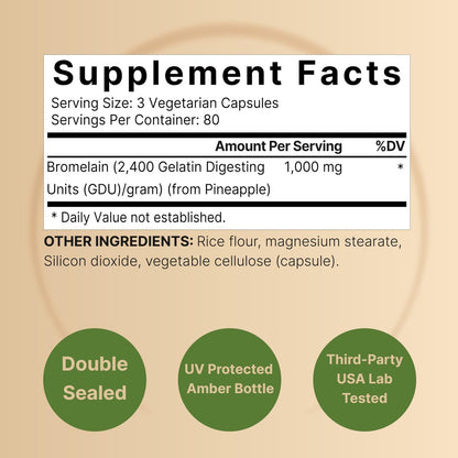 NatureBell Bromelain 1.000 mg pro Portion, 240 vegane Kapseln | 2.400 GDU – Verdauungsenzyme & Gelenkunterstützung – Proteolytische Enzyme aus frischer Ananas – Non-GMO