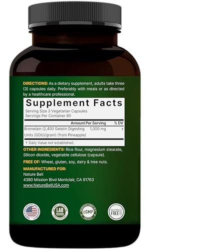 NatureBell Bromelain 1.000 mg pro Portion, 240 vegane Kapseln | 2.400 GDU – Verdauungsenzyme & Gelenkunterstützung – Proteolytische Enzyme aus frischer Ananas – Non-GMO