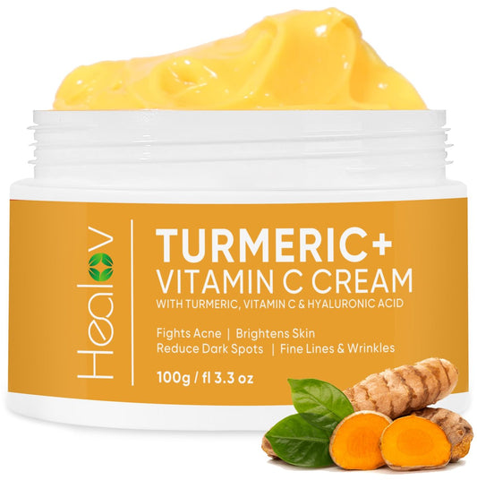 Healov Kurkuma Creme für Hautaufhellung - Natürliche Gesichts- & Körperlotion mit reinem Kurkuma - Bekämpft Akne, vereinheitlicht Hautton, reduziert Pigmentflecken & Sonnenschäden - Große Größe