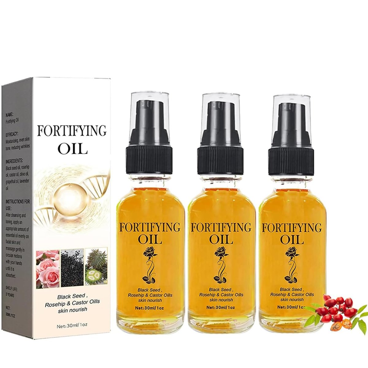 YG LianKai 3er-Pack Rosenöl, Rizinusöl, Schwarzkümmelöl – Bio-Gesichtsöl-Serum, Feuchtigkeitspflege für das Gesicht