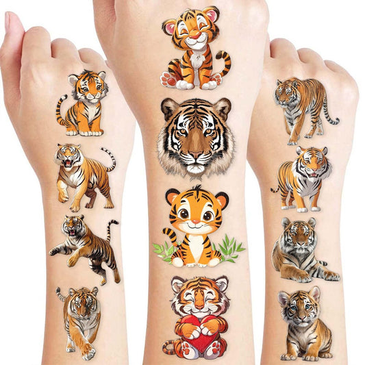 96 Stück Tiger-Tattoos für Kinder – Dschungel-Abenteuer, Geburtstagsgeschenke, Aufkleber für Jungen und Mädchen, Klassenzimmer-Belohnungen