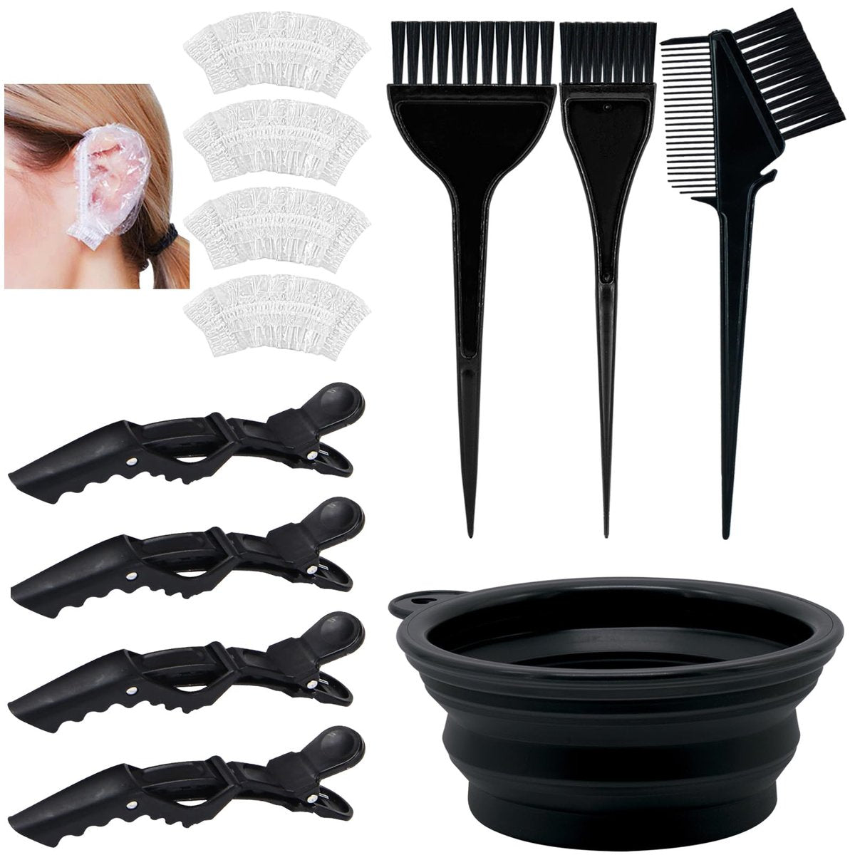Xarchy 12-teiliges Haarbleich-Set: Professionelles Haarfärbezubehör mit Pinsel, Schüssel, Ohrenschützern und Klammern für Salon-Haarfärbung zu Hause